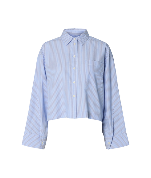Dannie LS Cropped Boxy Shirt - Blue