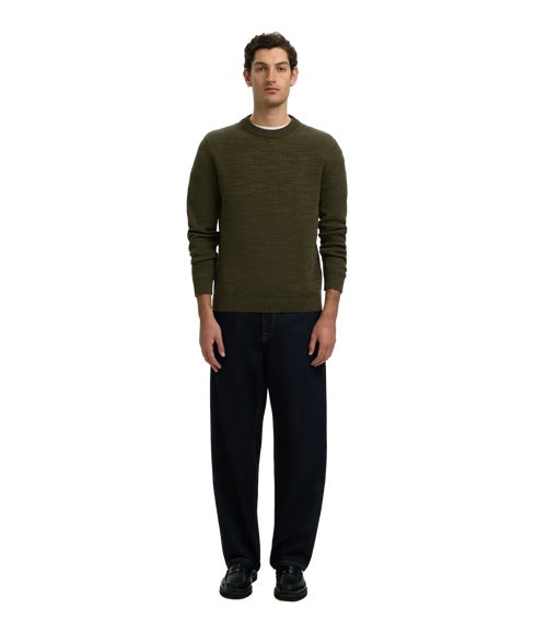 Dane LS Knit Structure Crew Neck- Green