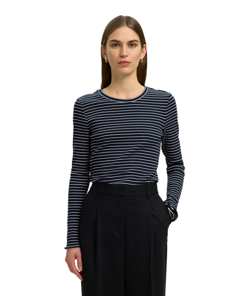 Anna LS Crew Neck Tee Str- Blue