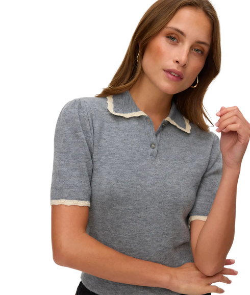 Ella 2/4 Polo Pullover - Grey