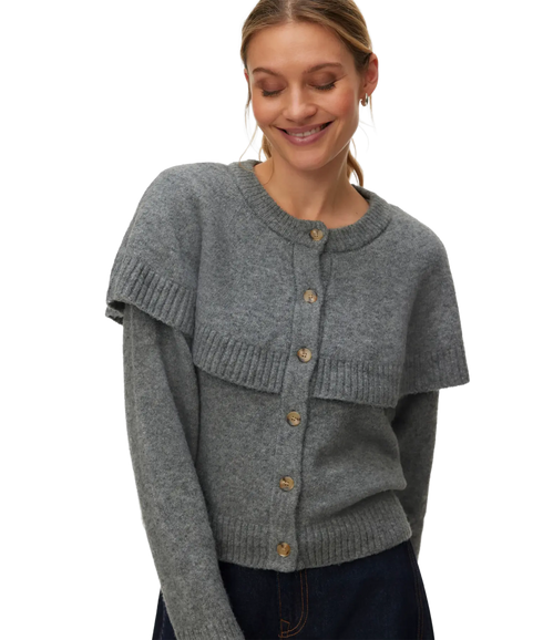 Lilli LS O-Neck Cape Cardigan Boo - Grey