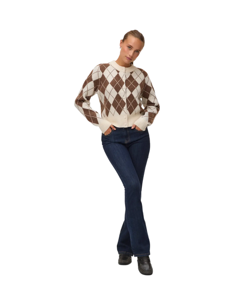 Halo LS O-Neck Argyle Cardigan Boo - Grey
