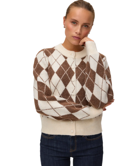 Halo LS O-Neck Argyle Cardigan Boo - Grey
