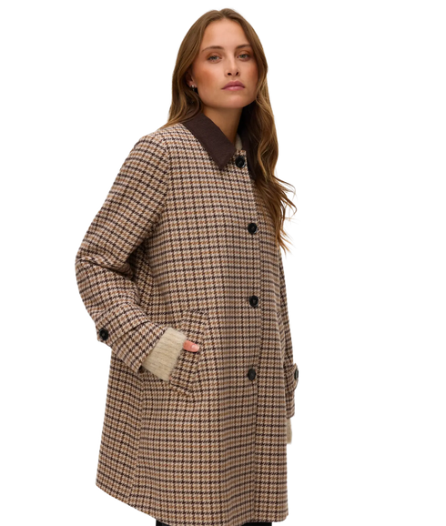 Jackie Check Coat Boo - Brown