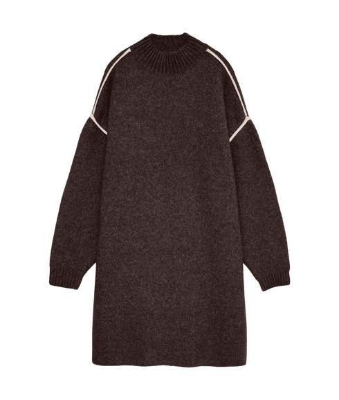 Boom LS Highneck Piping Dress - Brown
