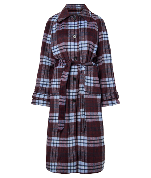 Aimee Check Coat W. Belt - Blue