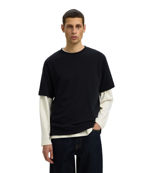 Taj Mid Wgt Peach SS O-Neck Tee - Black