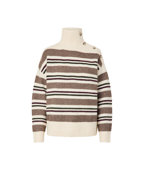 Aico LS Button High Neck Knit - White