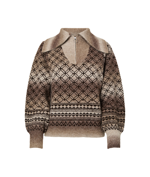 Aura LS Half Zip Knit - Brown