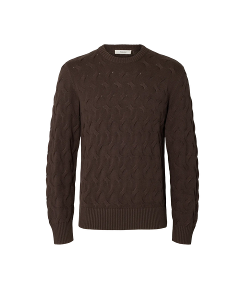 Carlos LS Cable Crew Neck - Brown