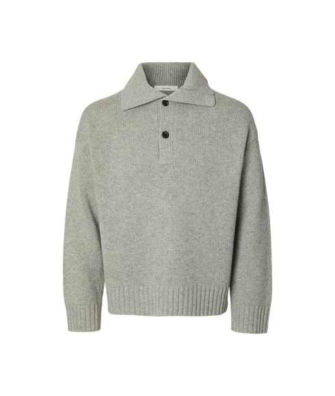 Cody LS Knit Polo Collar - Grey