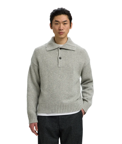Cody LS Knit Polo Collar - Grey
