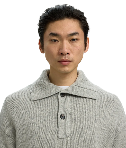 Cody LS Knit Polo Collar - Grey