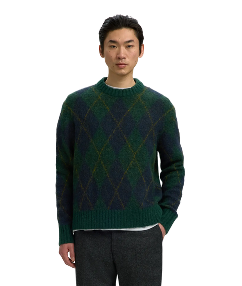 Rai LS Knit Argyle Crew Neck - Green