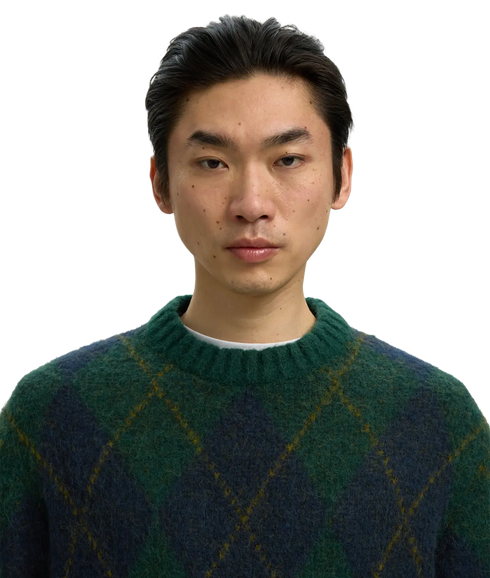 Rai LS Knit Argyle Crew Neck - Green