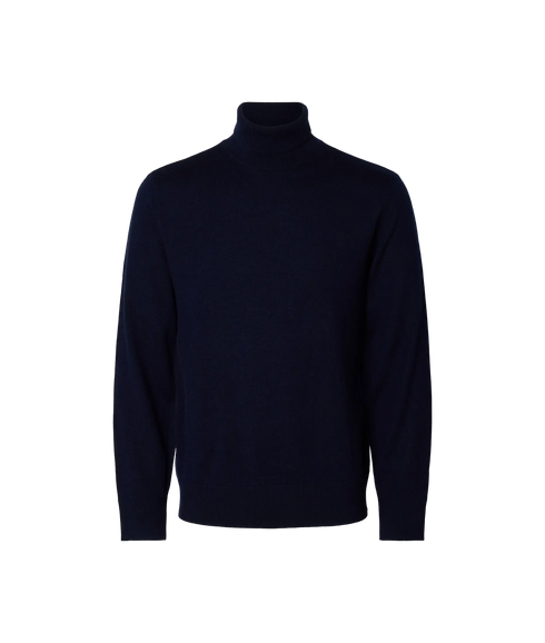 Tray Brushed LS Knit Merino Roll Neck - Blue