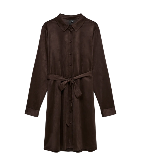 Katty LS Short Shirt Dress - Brown