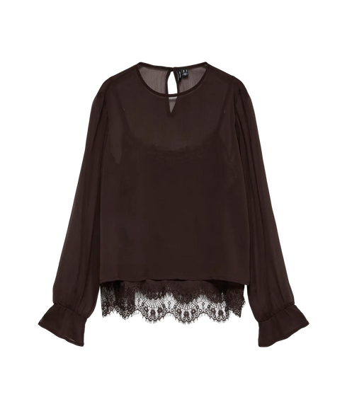 Lalie LS Lace Top - Brown