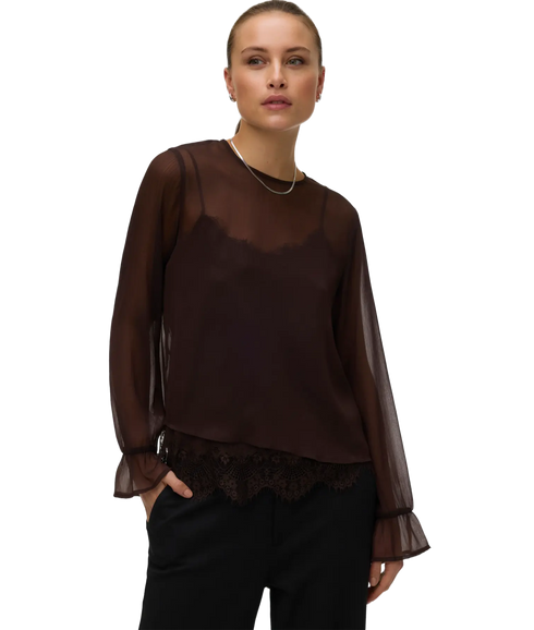 Lalie LS Lace Top - Brown