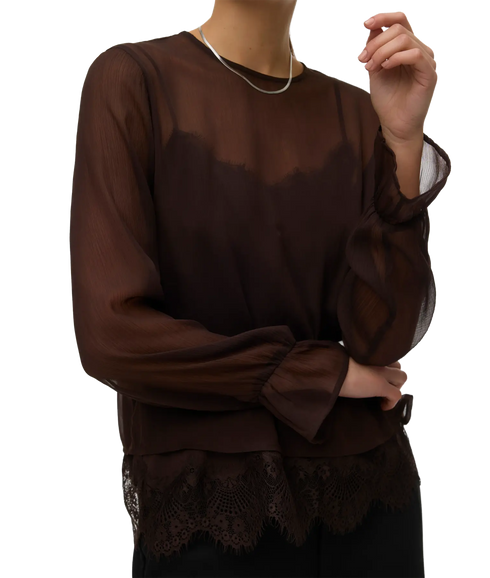 Lalie LS Lace Top - Brown