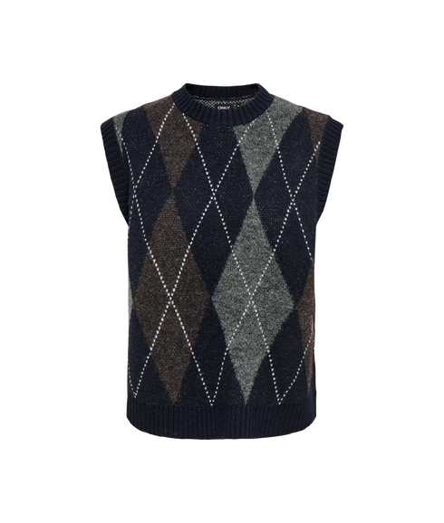 Rhombus Harlequin Vest Knit - Blue