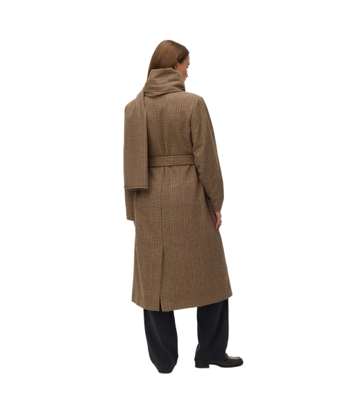 Katie Long Wool Blend Check Coat - Brown
