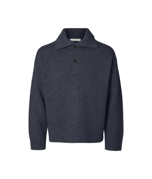 Cody LS Knit Polo Collar - Blue