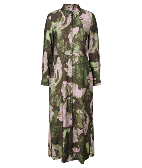 Safera LS Long Shirt Dress - Brown