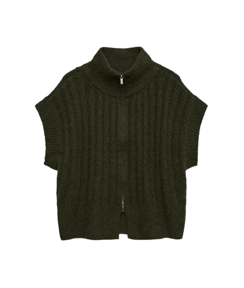Bang Rib Highneck Zipper Vest- Green
