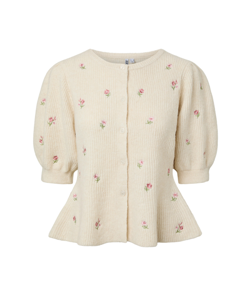Silly SS Puff Emb Knit Cardigan - Grey