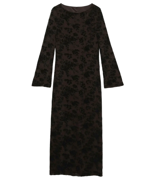 Flora LS Boatneck Ankle Dress - Brown