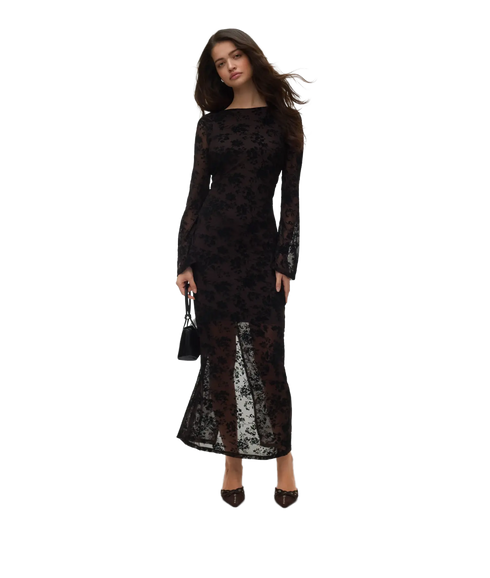 Flora LS Boatneck Ankle Dress - Brown