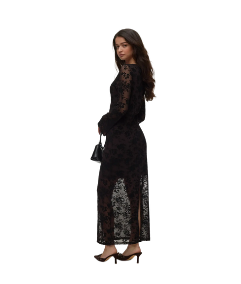Flora LS Boatneck Ankle Dress - Brown