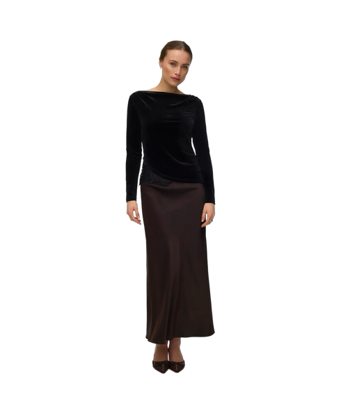 Rikke LS Boatneck Lace Mix Top - Black