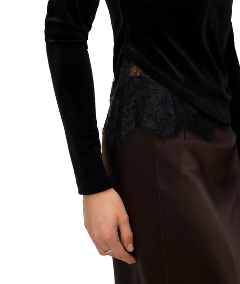Rikke LS Boatneck Lace Mix Top - Black