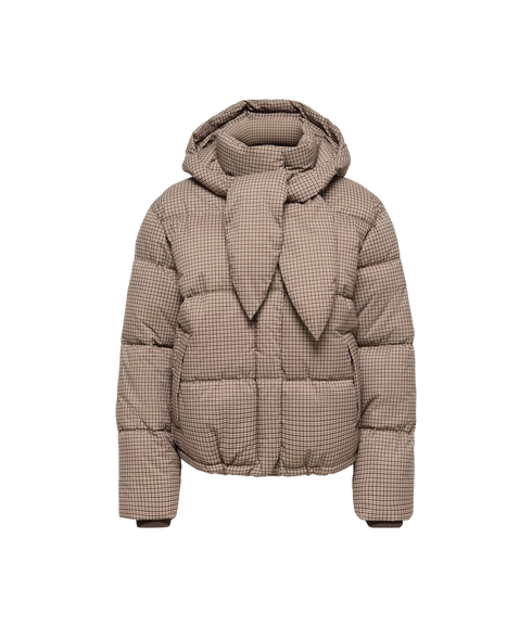 Mia Scarf Check Puffer Jacket - Brown