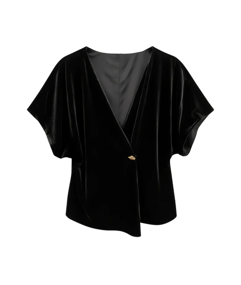 Sonja Velvet SS V-Neck Top Exp - Black