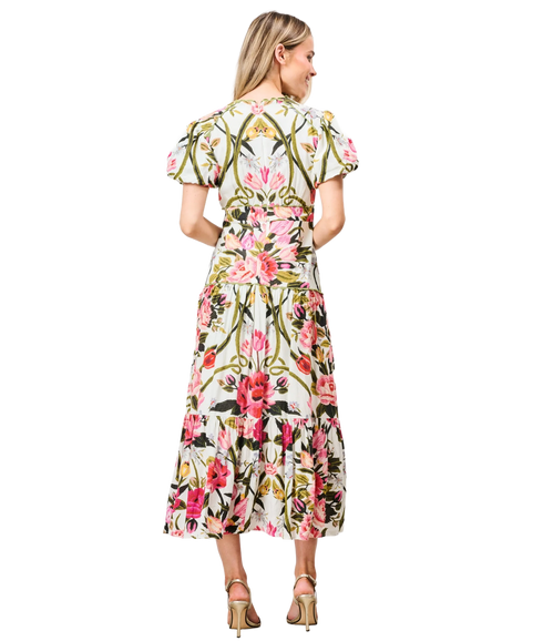 Angie Floral Dress - Cream/Pink