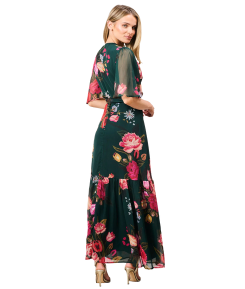 Tamra Wrap Dress - Dark Green/Pink