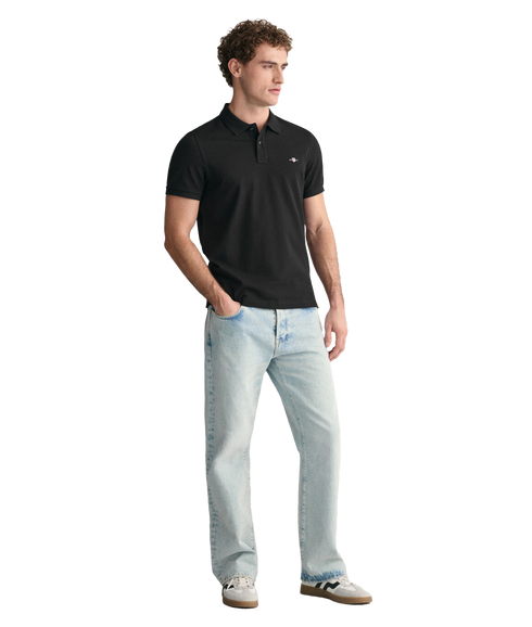Regular Fit Shield Pique Polo Shirt - Black