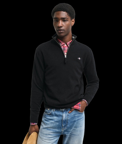 Superfine Lambswool Half-Zip Sweater - Black