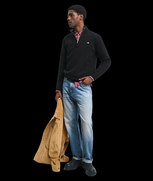 Superfine Lambswool Half-Zip Sweater - Black