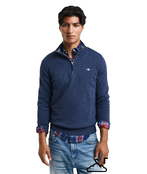 Classic Cotton Half Zip - Blue Melange
