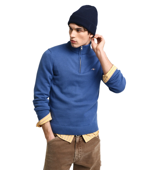 Casual Cotton Half-Zip Sweater - Blue