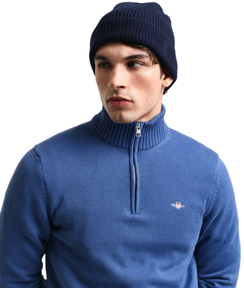 Casual Cotton Half-Zip Sweater - Blue