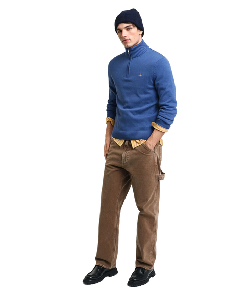 Casual Cotton Half-Zip Sweater - Blue