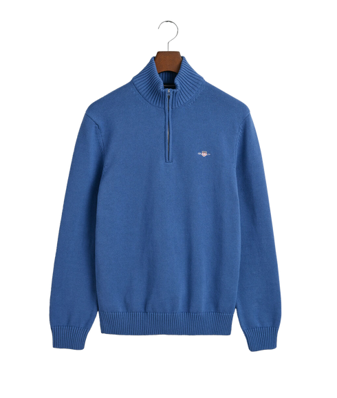 Casual Cotton Half-Zip Sweater - Blue