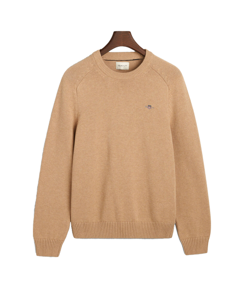 Casual Cotton Crew Neck Sweater - Beige
