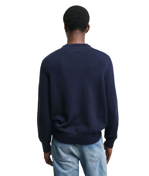 Casual Cotton Crew Neck Sweater - Navy