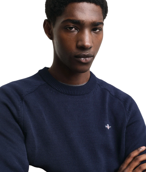 Casual Cotton Crew Neck Sweater - Navy